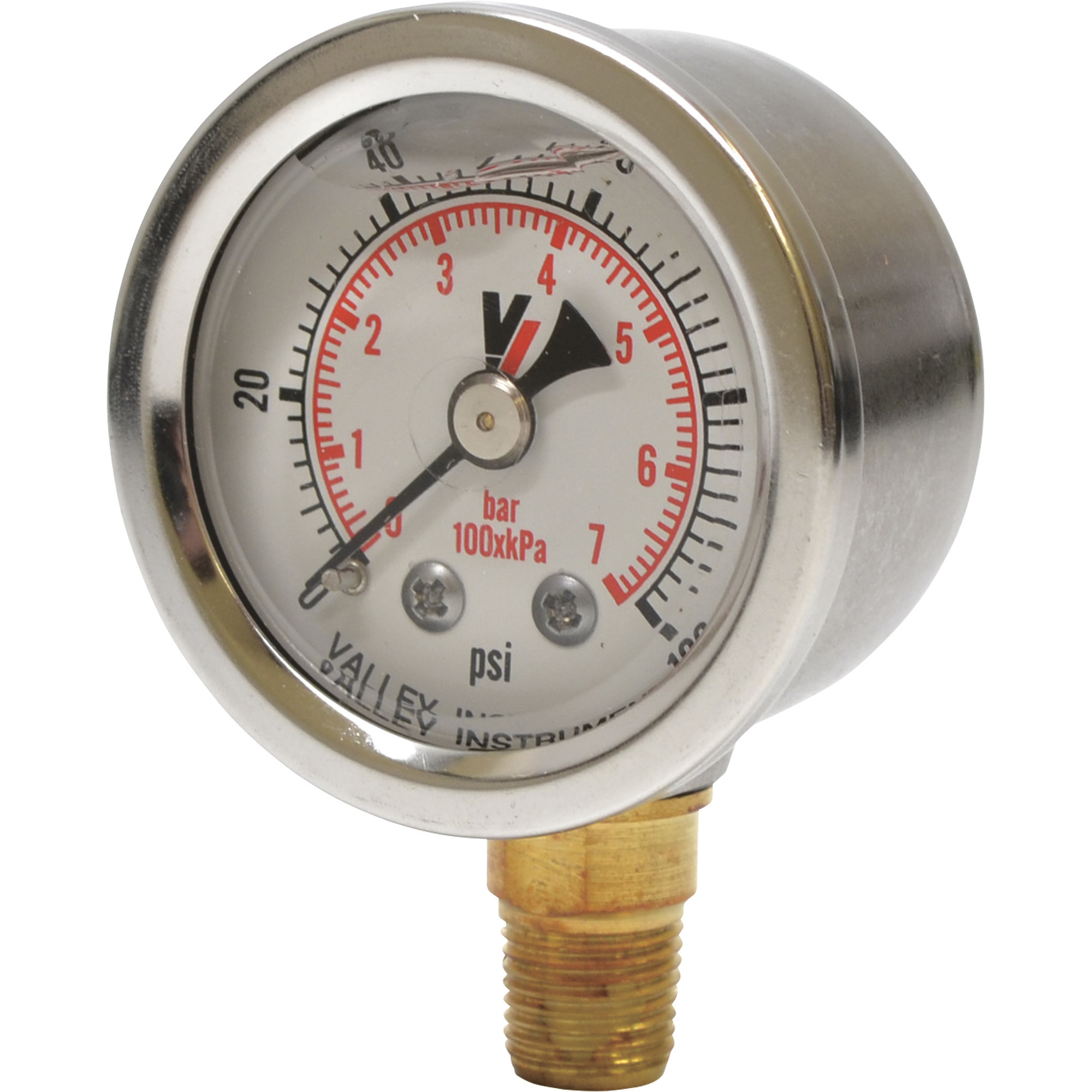 Valley Industries, 40 Series Pressure Gauge - Back Mount, Case Material Stainless Steel, Min. Operating Pressure 0 PSI, Max. Operating Pressure 100 PSI, Model# 0140GXB100